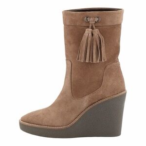 AQUAITALIA Viola Weatherproof Suede Leather Wedge Boot 8.5 Taupe/Grey VGC!